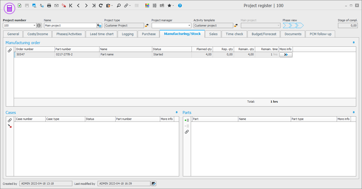 The Project register