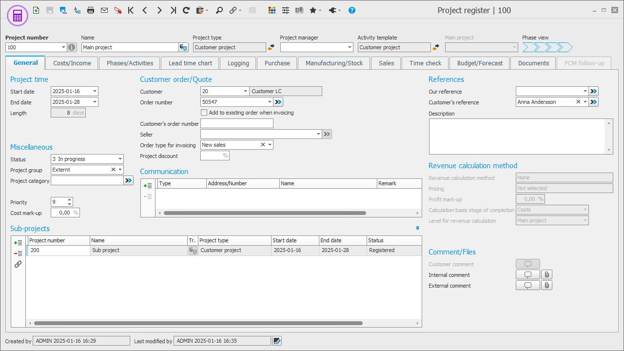 The Project register