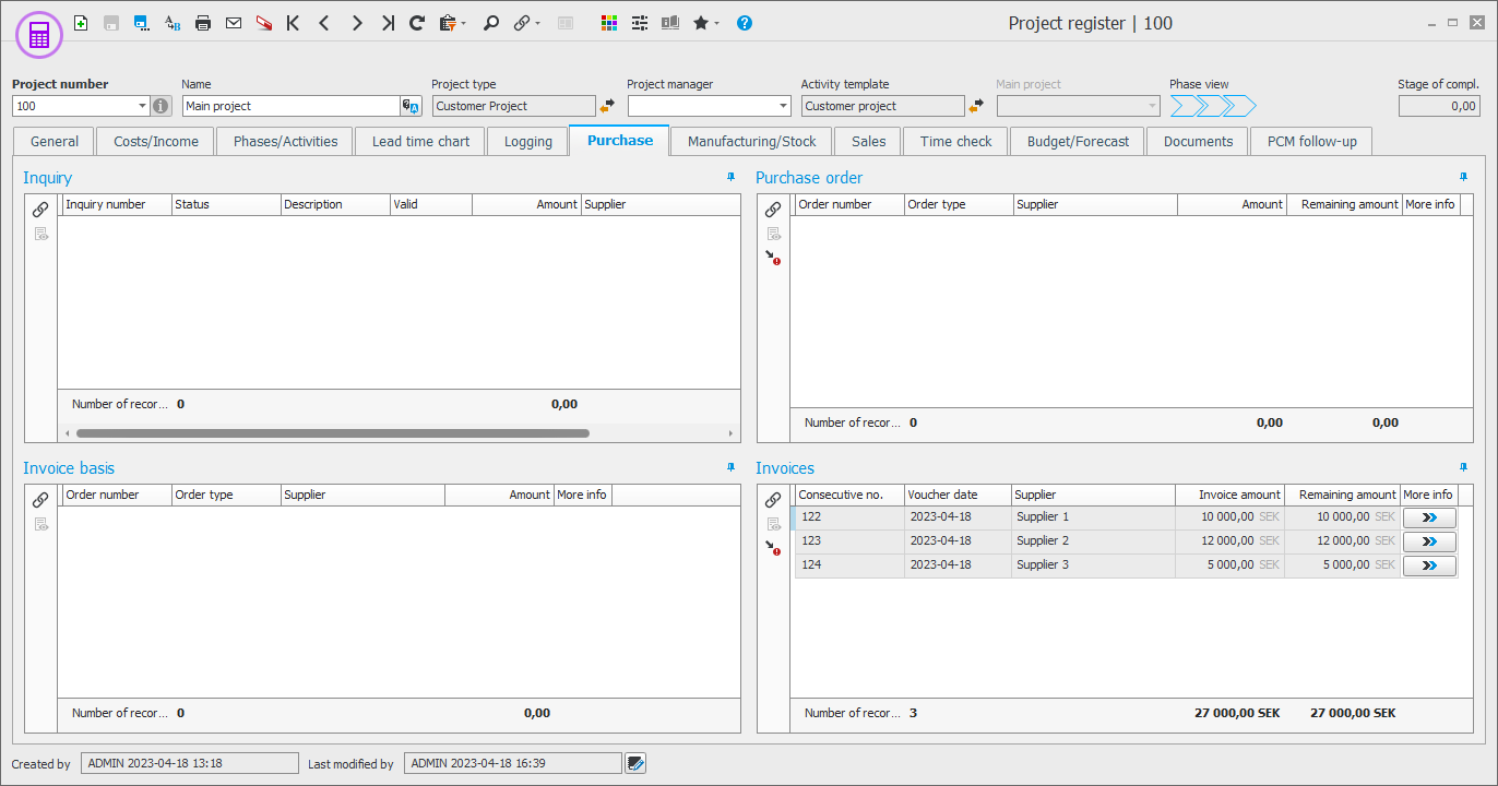 The Project register