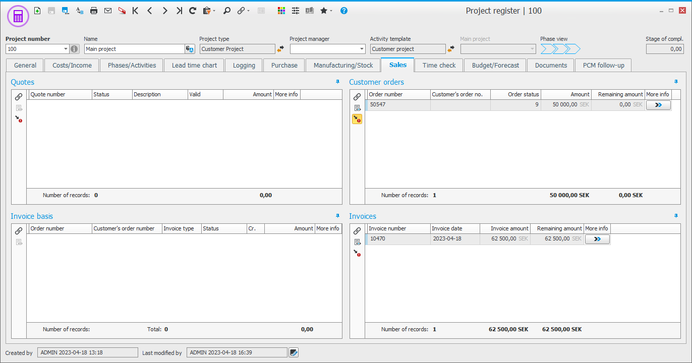 The Project register