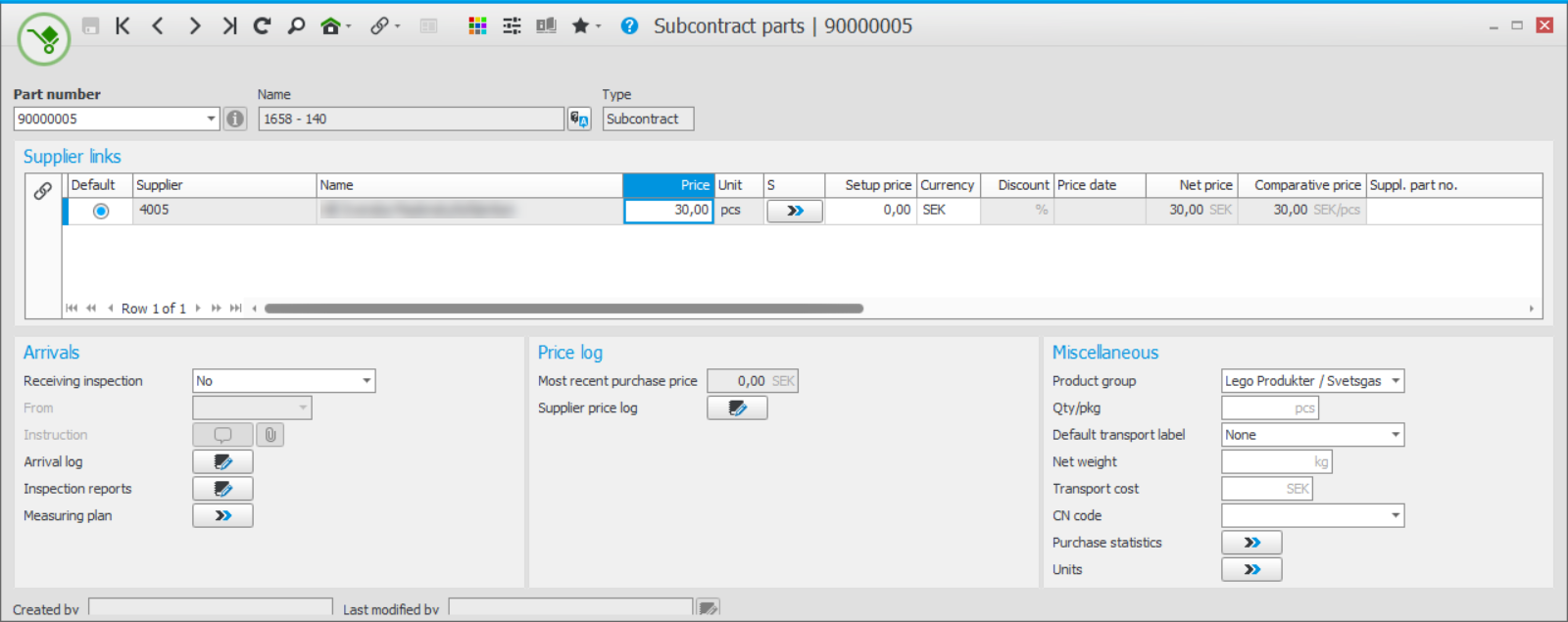 Subcontract Module Basic data